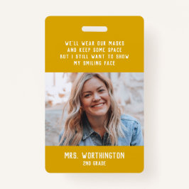 Crachá Nome de foto amarelo fofo para professor
