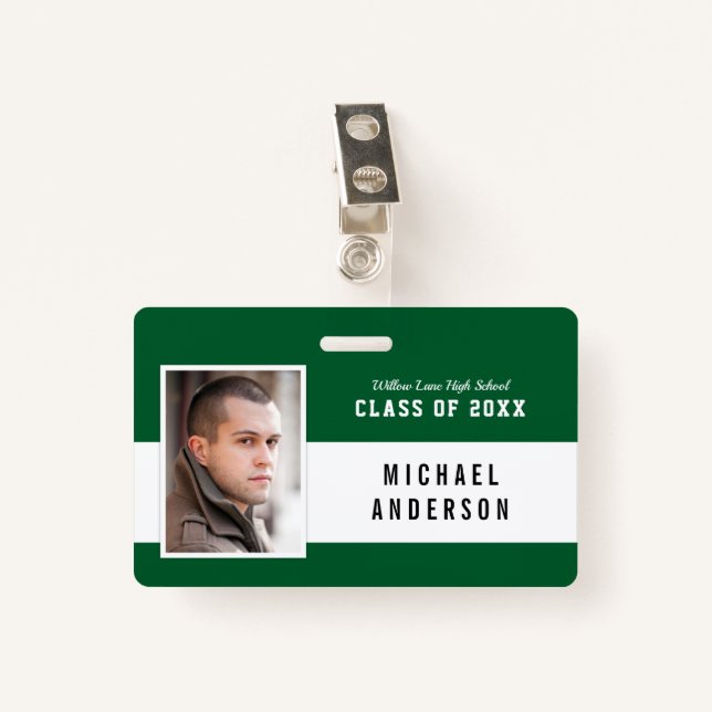 Crachá Nome de Foto de Reunião de Classe de Varsity de Co (Frente com Clipe)