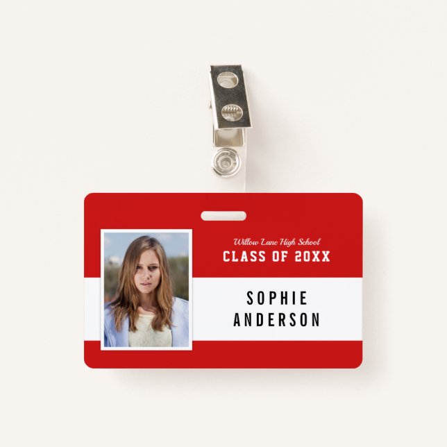 Crachá Nome de Foto de Reunião de Classe de Varsity de Co (Frente com Clipe)