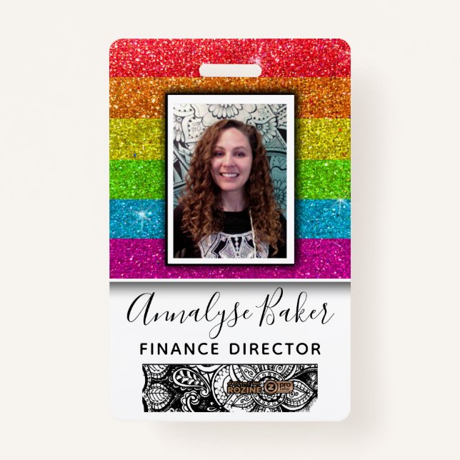 Crachá Nome de Foto do Enfermeiro do Rainbow Glitter Prof (Frente)