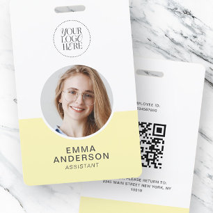 Crachá Nome de Foto do Logotipo Simples Moderno Código QR