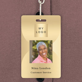Crachá Nome de foto Dourado arco código QR logotipo comer