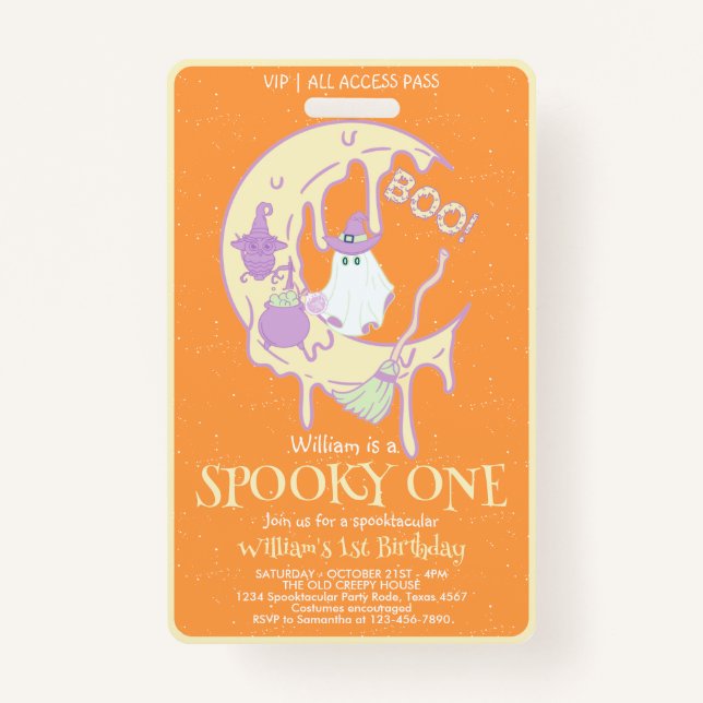 Crachá Nome de menino assustador para crianças no Hallowe (Frente)