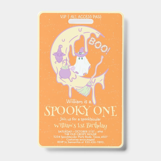 Crachá Nome de menino assustador para o 1º aniversário de (Frente)