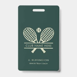 Crachá Nome do Clube de Tênis Minimalista ID do Funcionár