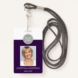 Crachá Nome do Funcionário Roxo Logotipo Foto Trabalho Co