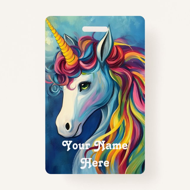 Crachá nome do host de aniversário unicorn (Frente)