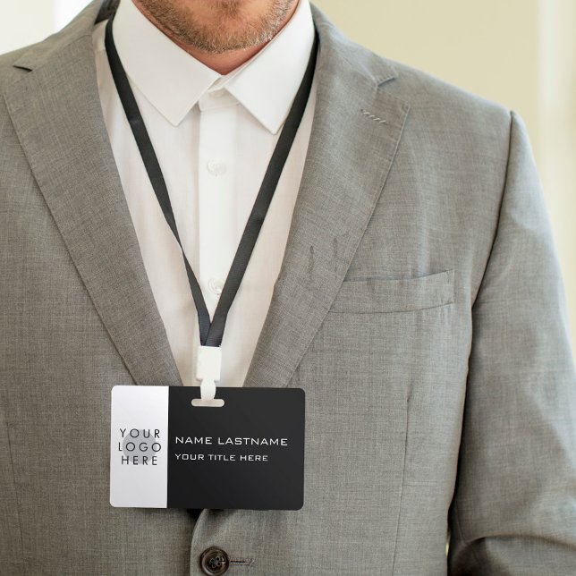 Crachá Nome do Título Branco Preto Moderno Horizontal do  (Criador carregado)