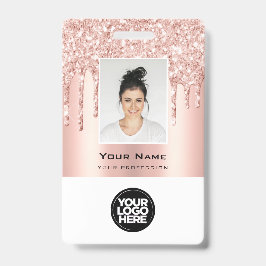 Crachá Nome Dourado do Rosa do Glitter de Funcionário Per