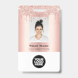 Crachá Nome em Dourado Rosa com Efeito de Gotas de Brilho