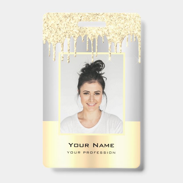Crachá Nome em Glitter Personalizado para Funcionários em (Frente)
