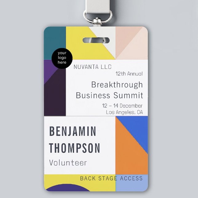 Crachá Nome Geométrico do Evento Corporativo da Conferênc (event badge template business corporate conference design modern professional colorful happy brand)