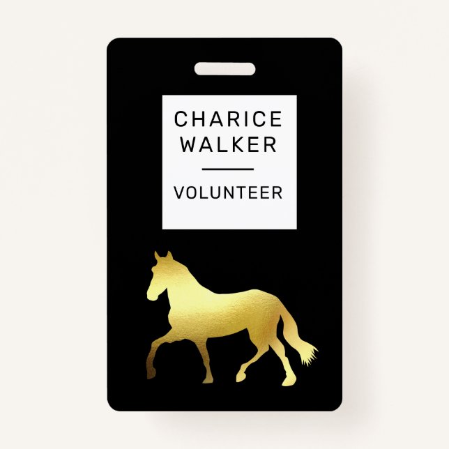 Crachá nome monograma da folha de ouro equestre (Frente)