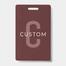 Crachá Nome Monograma de aparência Moderna | Maroon Red