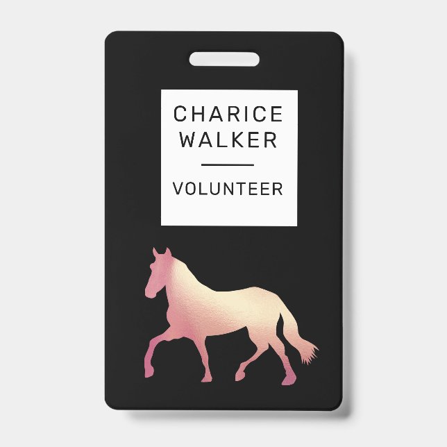 Crachá nome monograma do evento equestre rosa gold (Frente)