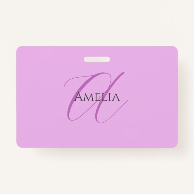 Crachá Nome Monograma - Letra Inicial Orchid & Lilac (Frente)