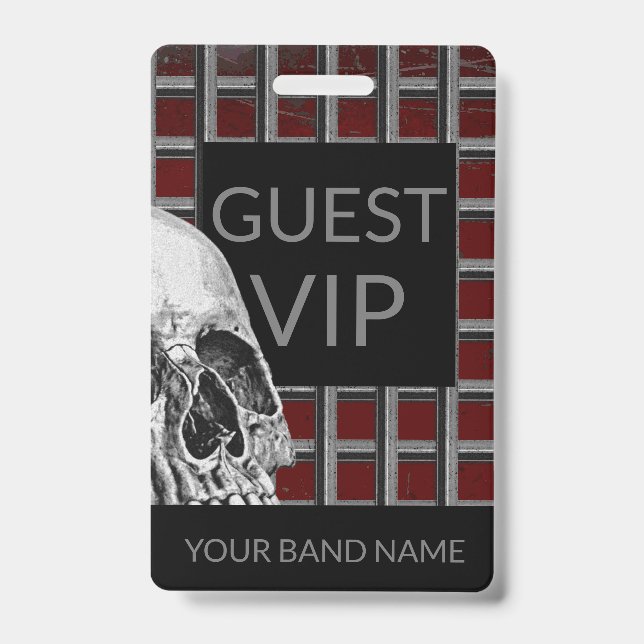Crachá Nome Personalizado Banda Merch Rock Skull Lanyard (Frente)