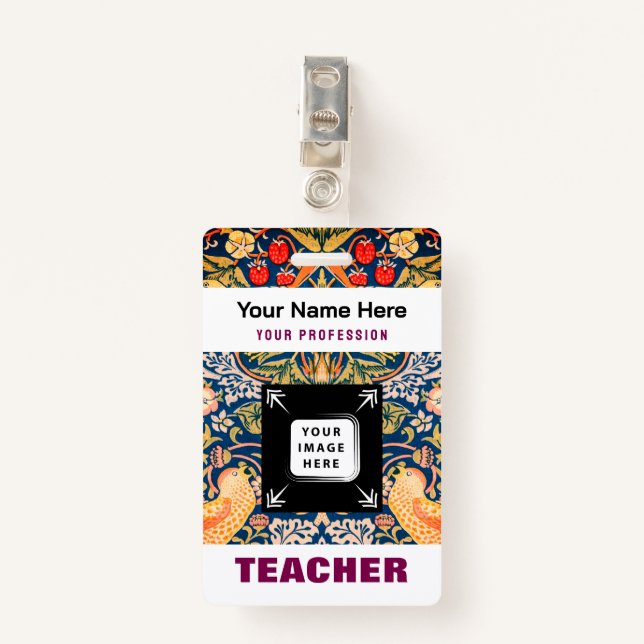 Crachá Nome personalizado do professor Logotipo comercial (Frente com Clipe)