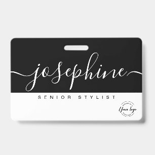 Crachá Nome Personalizado Script Bonito Preto Branco