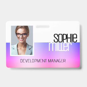 Crachá Nome Personalizado Trendência de Gradiente Rosa Pú