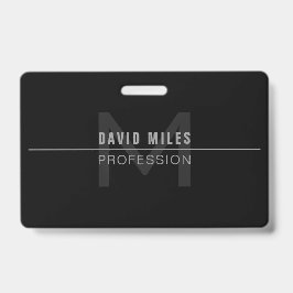 Crachá Nome Profissional de Cinza Escuro Moderno