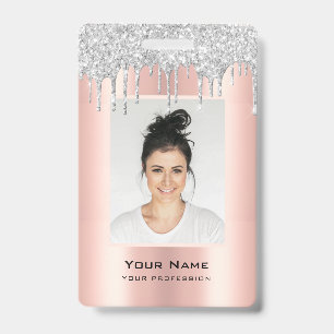 Crachá Nome Próprio Rosa com Efeito Brilho Personalizado 