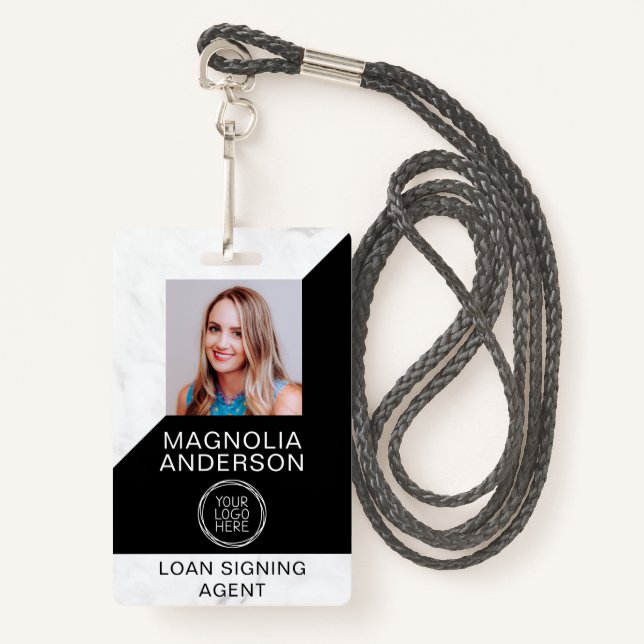 Crachá Notário móvel do logotipo preto marble (Frente com cordão)
