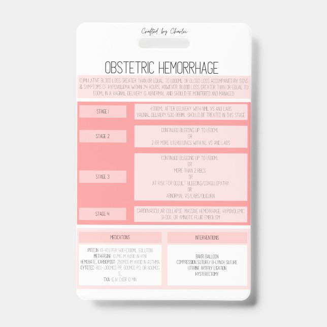 Crachá Obstetric Hemorrhage Reference Nurse Badge (Frente)