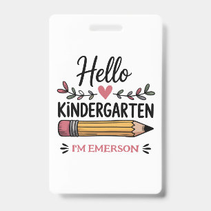Crachá Olá Jardim de Infância Personalizado Volta às Aula