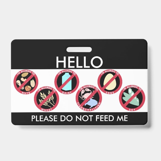 Crachá Olá! meu nome é alérgico ao alérgeno feito sob (Frente)