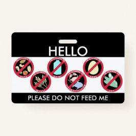 Crachá Olá! meu nome é alérgico ao alérgeno feito sob