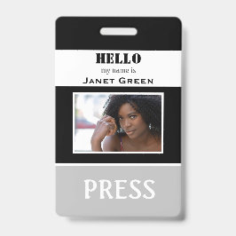 Crachá Olá, meu nome é Photo ID Reporter Press Pass ID 