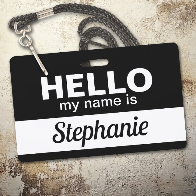 Crachá Olá, meu nome é Script de Nome Personalizado Preto (Hello Name Badge with Custom Name)