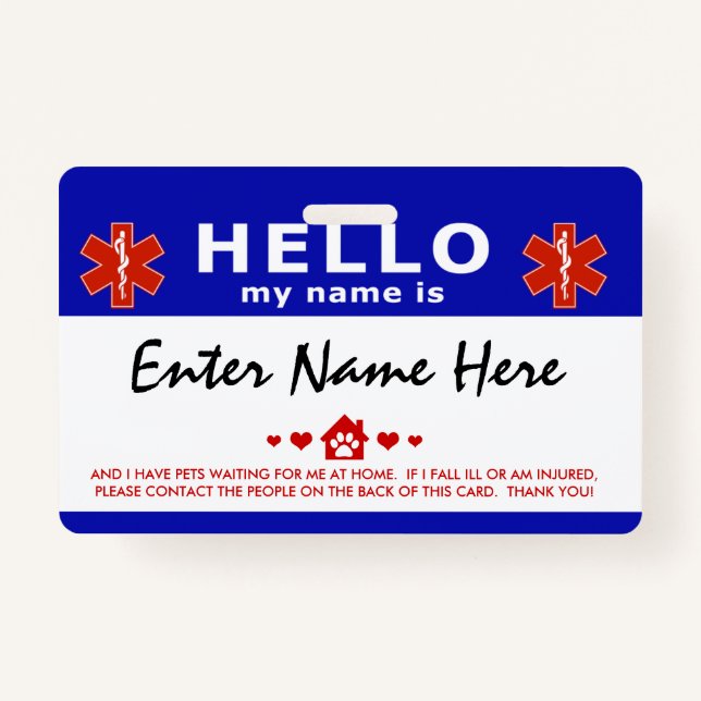 Crachá Olá, tenho animais de estimação à minha espera (Frente)