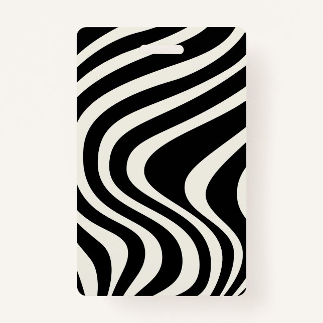 Crachá Ondas de estilo retrô preto e branco (Frente)