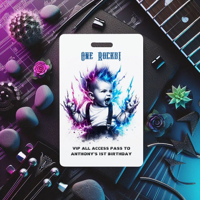 Crachá One Rocks! Cartão VIP de Rock Star para 1º Anivers (One Rocks! Rock Star VIP Pass 1st Birthday Badge)