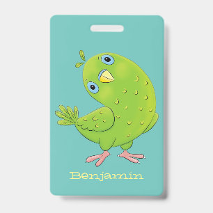 Crachá Óptica de desenho animado de periquito, verde e bo