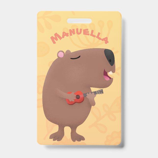 Crachá Óptica desenho animado de capybara ukulele (Frente)
