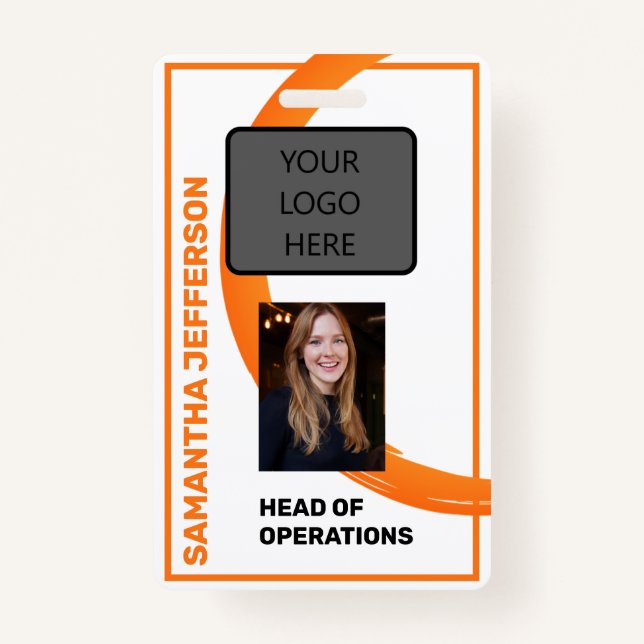 Crachá Orange Swirl - Nome do Funcionário, Foto, Título,  (Frente)
