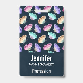 Crachá Padrão de Borboleta em Aquarela Pastel