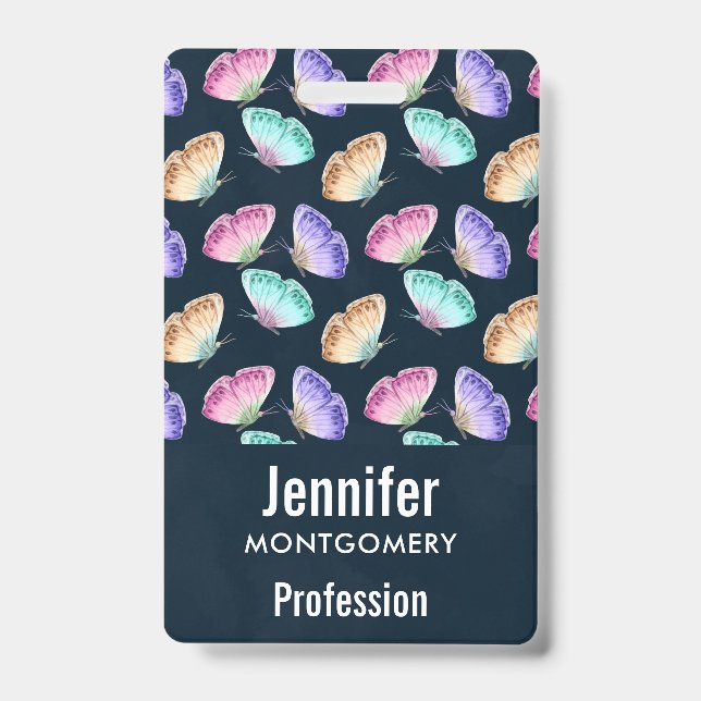 Crachá Padrão de Borboleta em Aquarela Pastel (Frente)