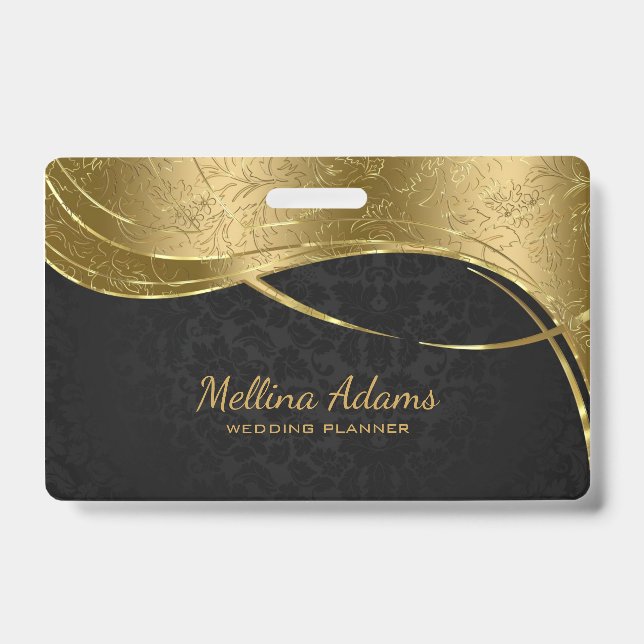 Crachá Padrão de Damasco Dourado e Preto (Frente)