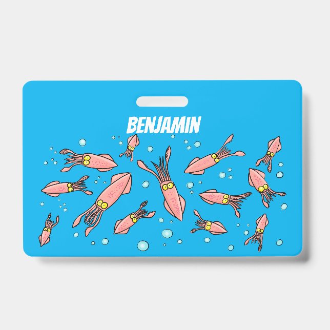 Crachá Padrão de desenho animado de lula rosa engraçado (Frente)