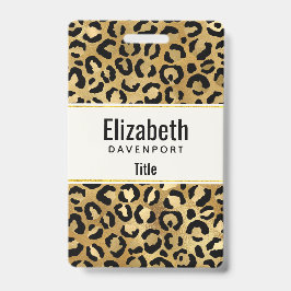 Crachá Padrão de Estampa de Leopardo em Dourado e Preto