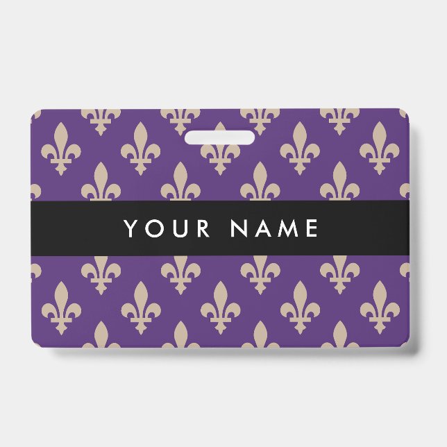 Crachá Padrão de Flor de Lis, Francês, Real, Creme, Roxo (Frente)