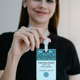 Crachá Padrão de Folhas Turquesa Bilíngue
