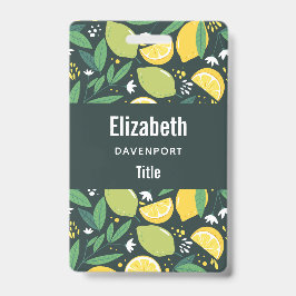 Crachá Padrão de Frutas de Limão e Lima em Verde e Amarel