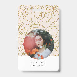 Crachá Padrão Dourado Floral Minimalista Moderno