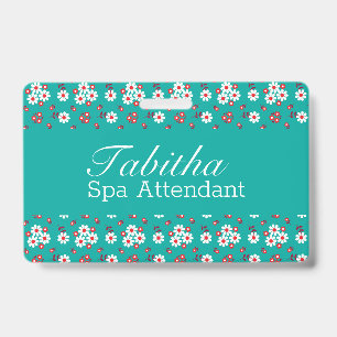 Crachá Padrão Floral bonito em Aqua 