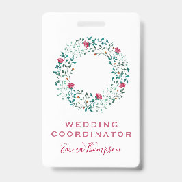 Crachá Padrão Floral Rústico e Folhagem Verde | Casamento